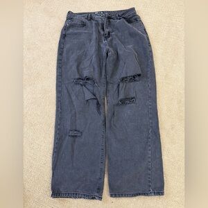 PrettyLittleThing Washed Black Baggy Ripped Low Rise Boyfriend Jeans